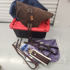 HILASON Natural Leather Bareback English Treeless, Saddle Pad, Girth, Breastplat